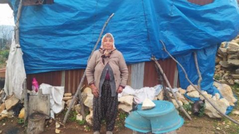 Derme çatma barakada yalnız yaşayan yaşlı kadın yardım bekliyor